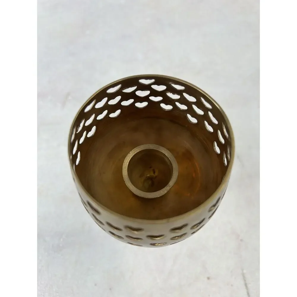 Brass Cutout Hearts Candle Holder Vintage 1980s Goblet Style Votive‎ Candlestick